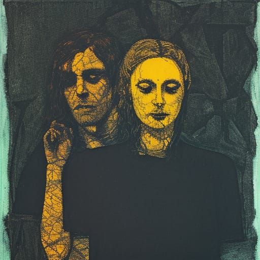 Couple Experiencing Profound Sorrow in Psychedelic Style