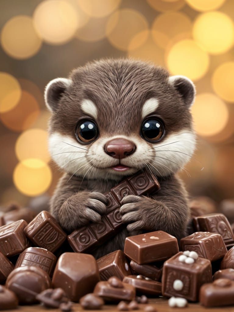 Chibi Otter with Chocolate Bar in CGI Style