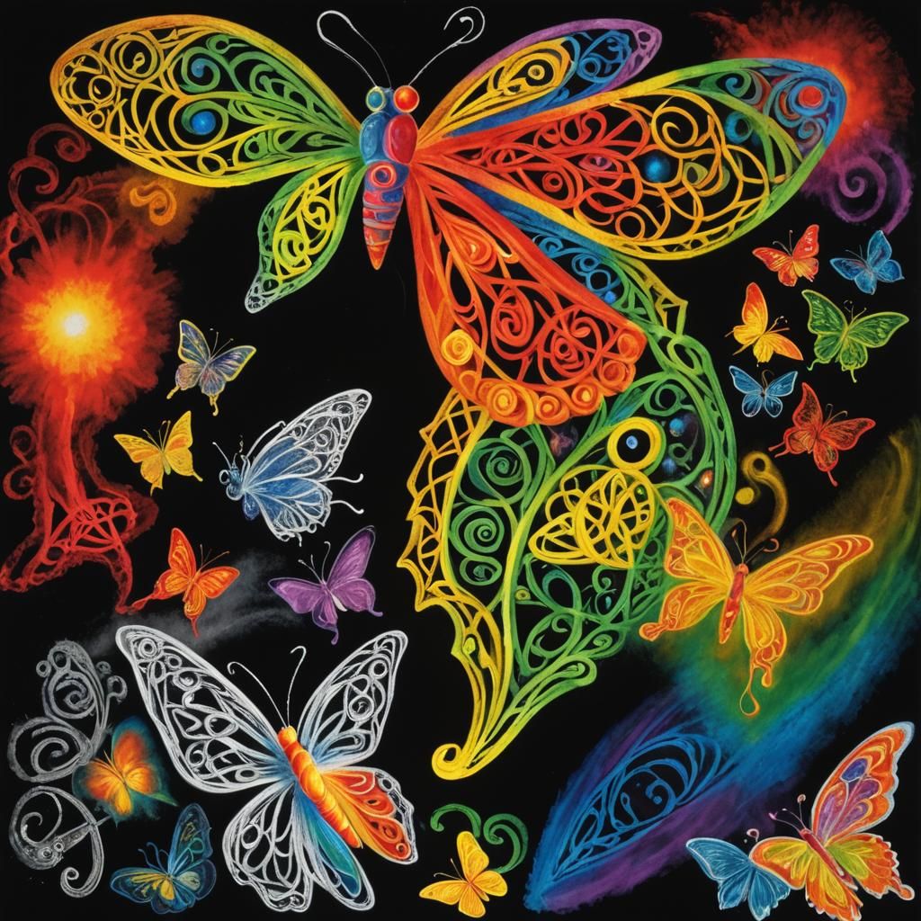 Surreal Celtic Knot Butterflies in Crayon Drawing Style