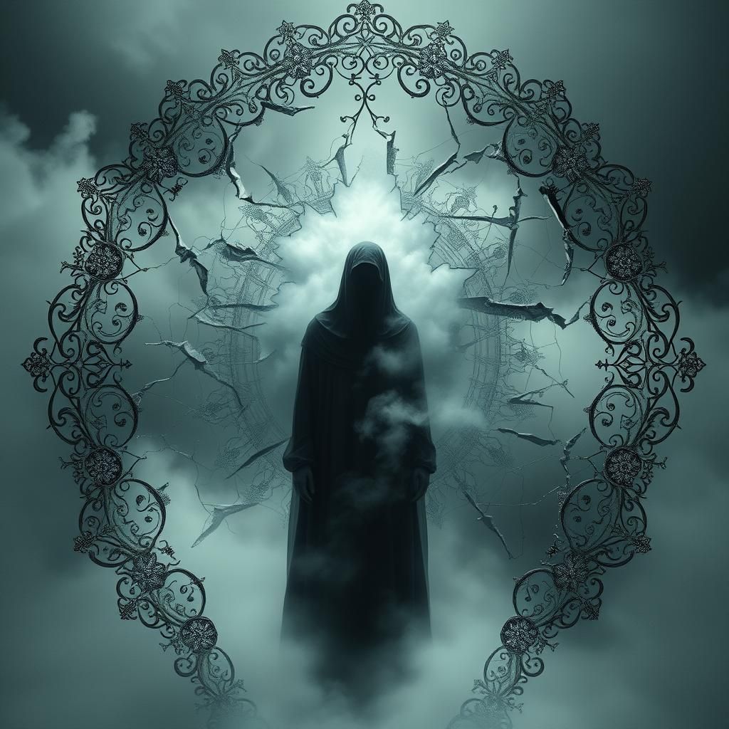 Eerie Figure Encased in Shattered Filigree