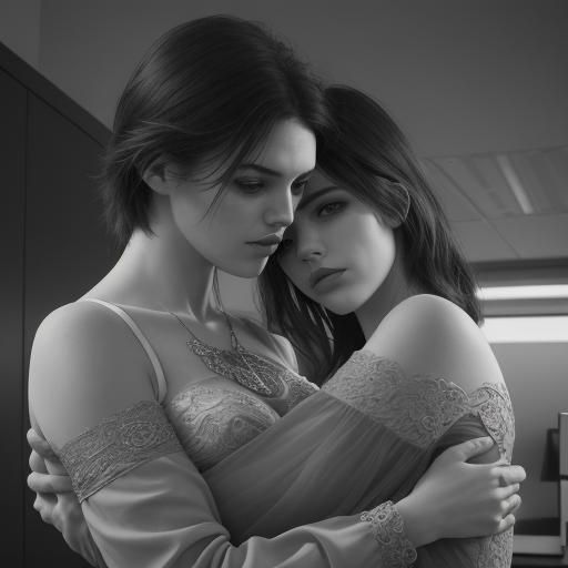 Office Embrace: A Hyperrealistic Kiss in Abstract Art