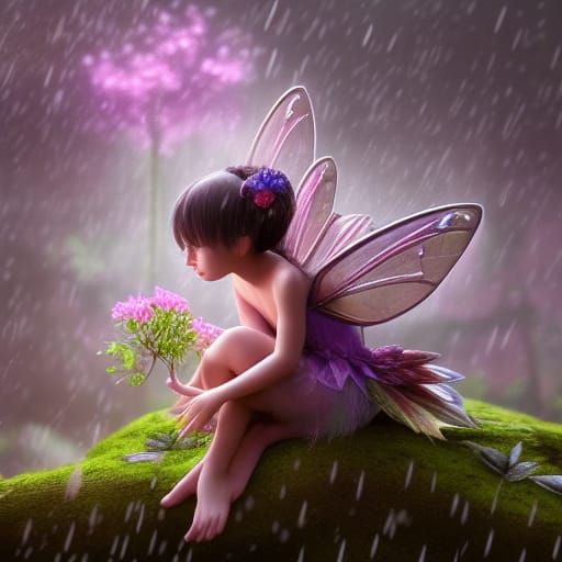 Fairy in Rain: Detailed Fantasy Concept Art