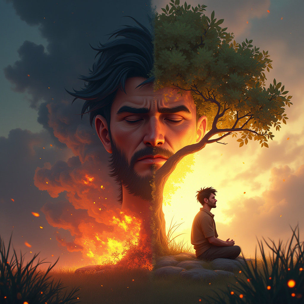 Merchant's Transformative Journey in Split-Scene 3D Cartoon