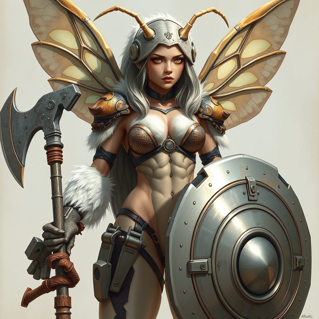 Futuristic Fur-Clad Woman with Mutant Insect Wings