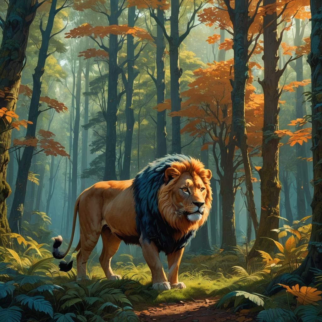 Majestic Learon in Vibrant Forest Concept Art