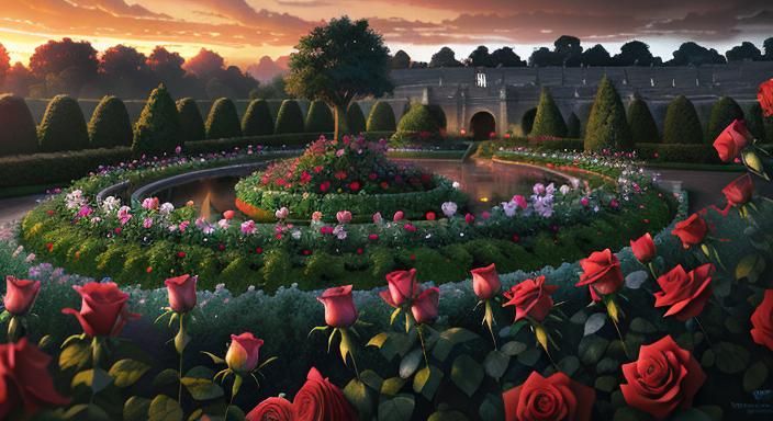 Rose Garden at Sunset: Digital Matte Painting