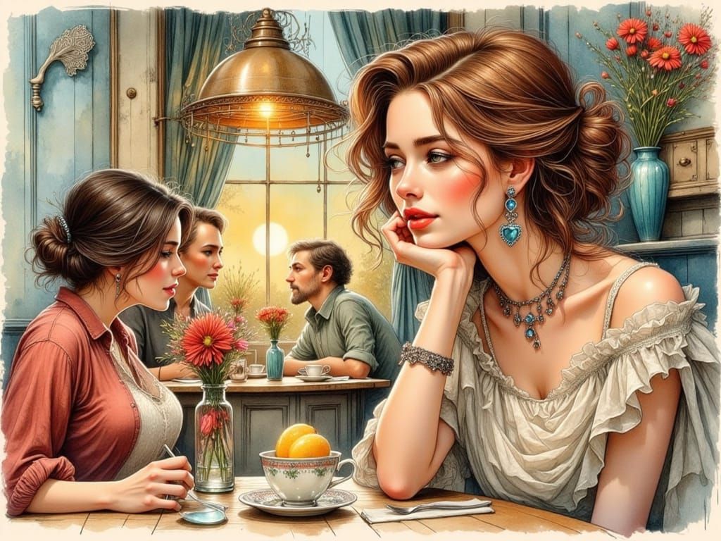 Elegant Young Woman in Heartfelt Conversation with Parents