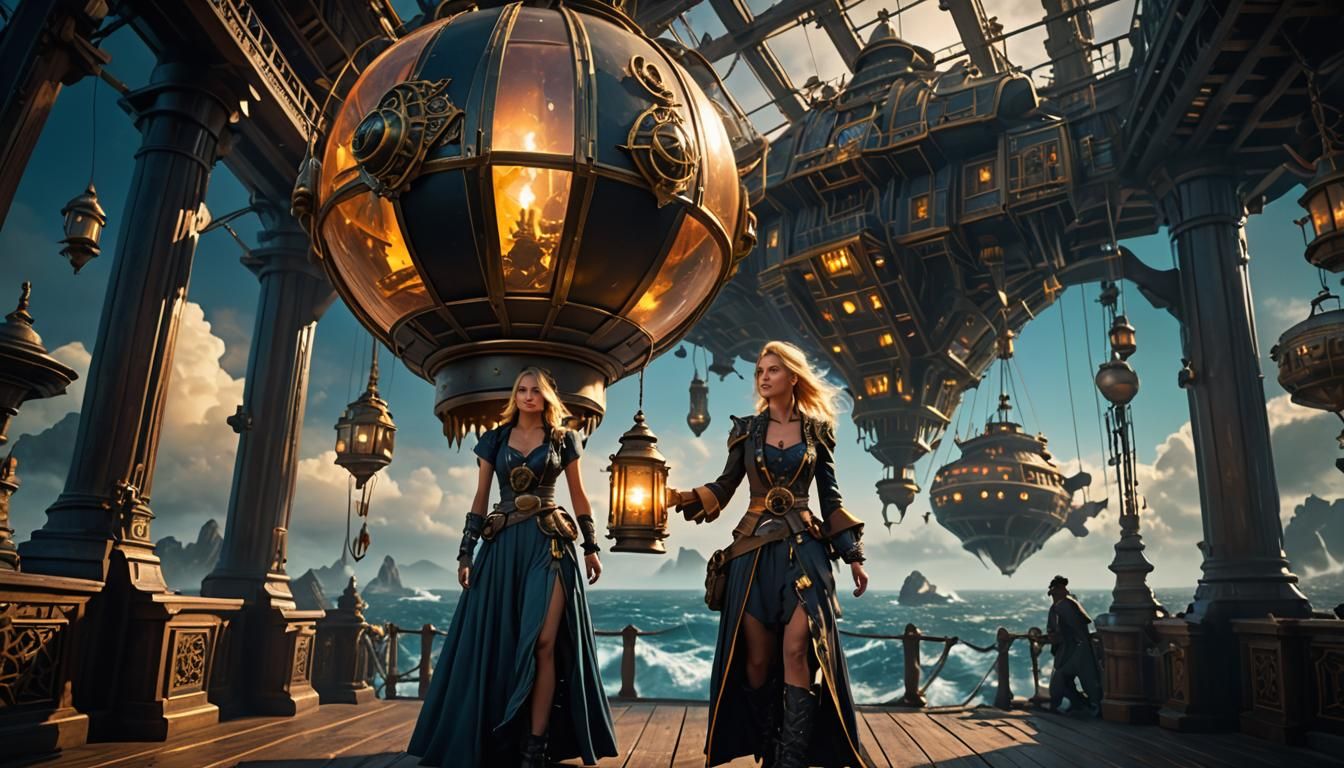 Futuristic Lantern Dress on Pirate Spaceship: Digital Matte ...