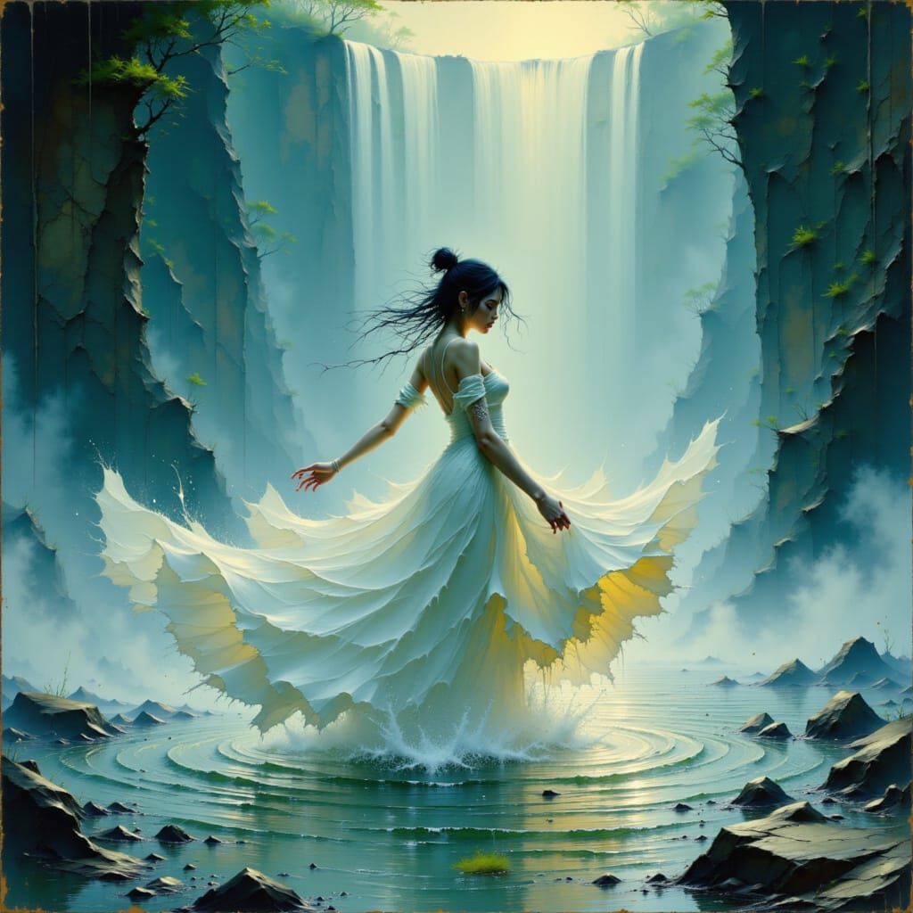 Captivating Water Dance in Ethereal Fog Waterfall