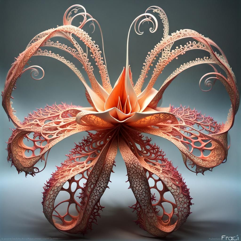 Intricate Origami Sculpture with Fractal Coral and Filigree