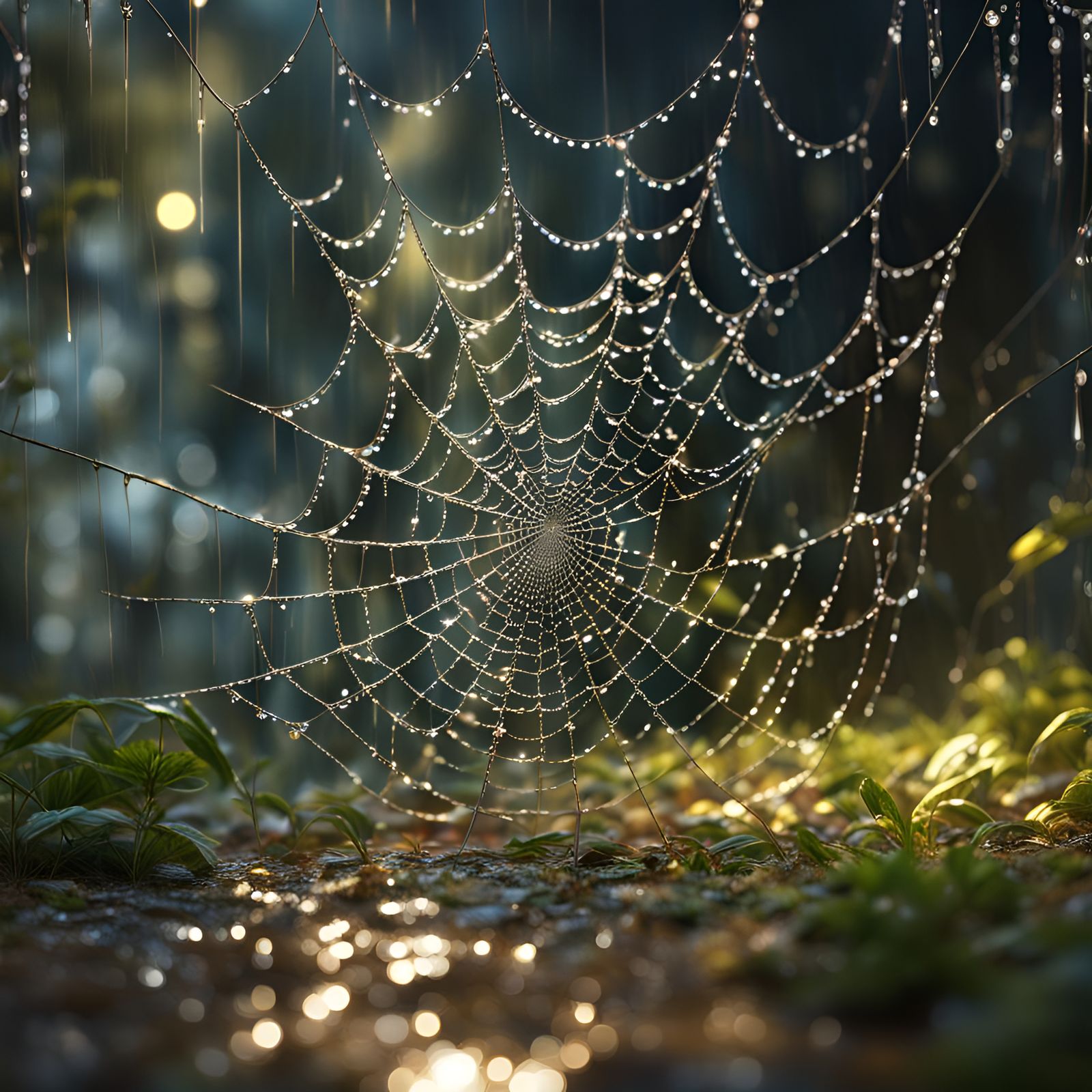 Glittering Spiderweb in Morning Sunshine