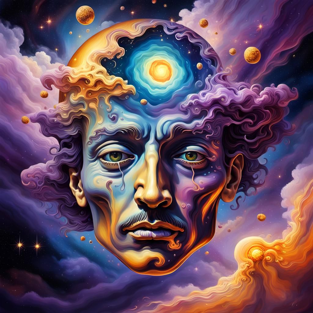 Surreal Melting Head Descends into the Cosmos