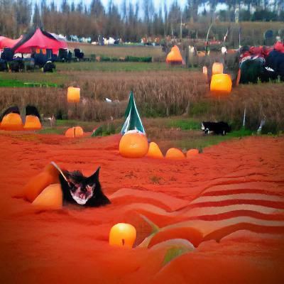 Vampire Cat in a Pumpkin Patch