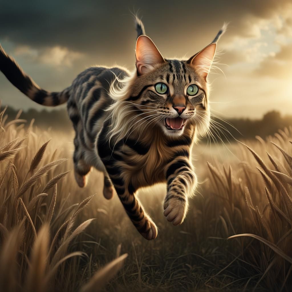 Savannah Cat's Dramatic Chase: Digital Matte Painting