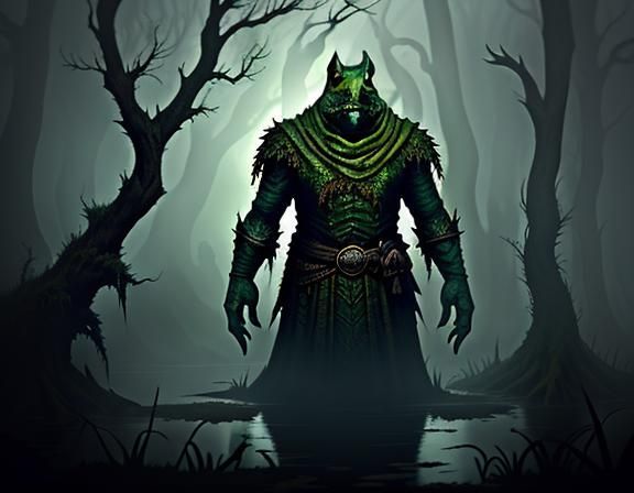 Bullywug in Murky Swamp: Dark Fantasy Artwork