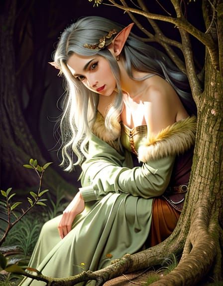 Elegant Elf Rides Majestic, Serpentine Beast in Dark Fantasy...