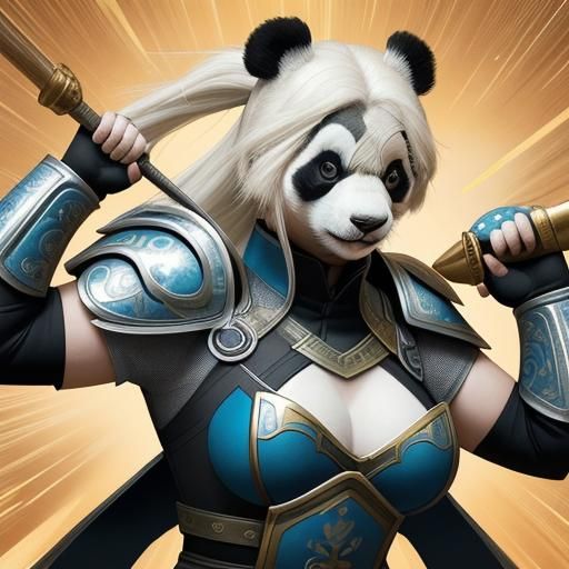 Panda Shield Maiden Defends Castle as Comic Book Art