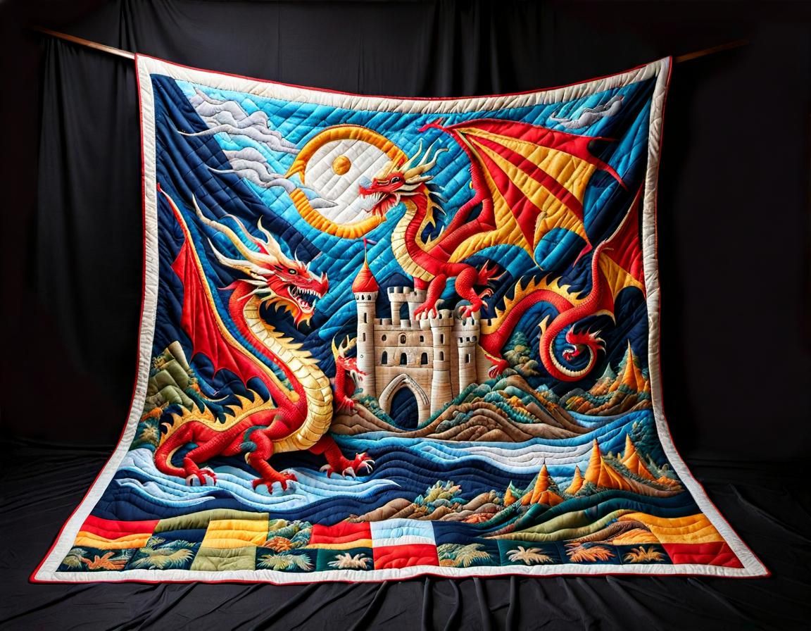 Dragon and Castle Quilted Blanket Art
