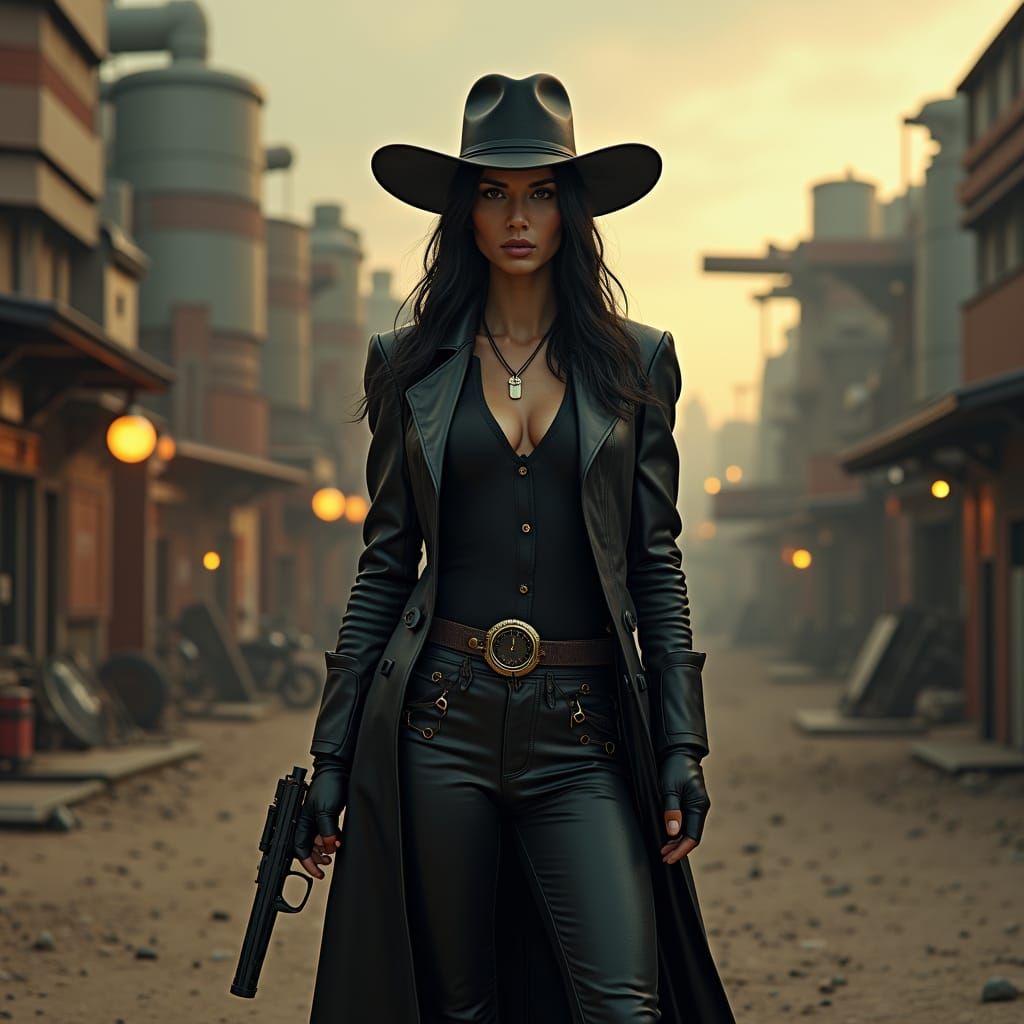 Cyberpunk Gunslinger in Replicated Gunship Village