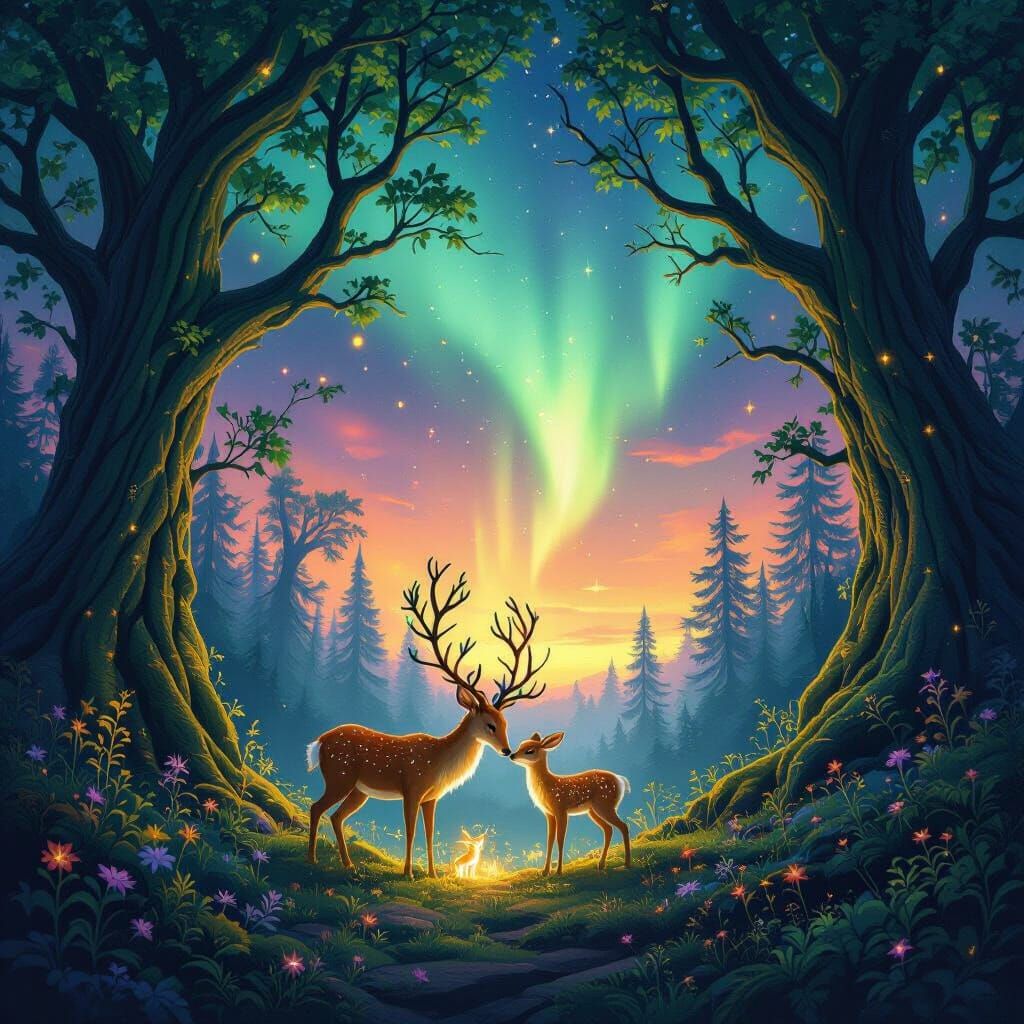 Enchanted Forest at Twilight with Glowing Flora