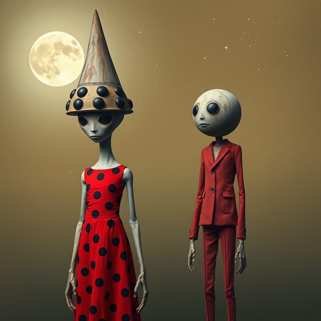 Grunge Surreal Figures in Starry Night