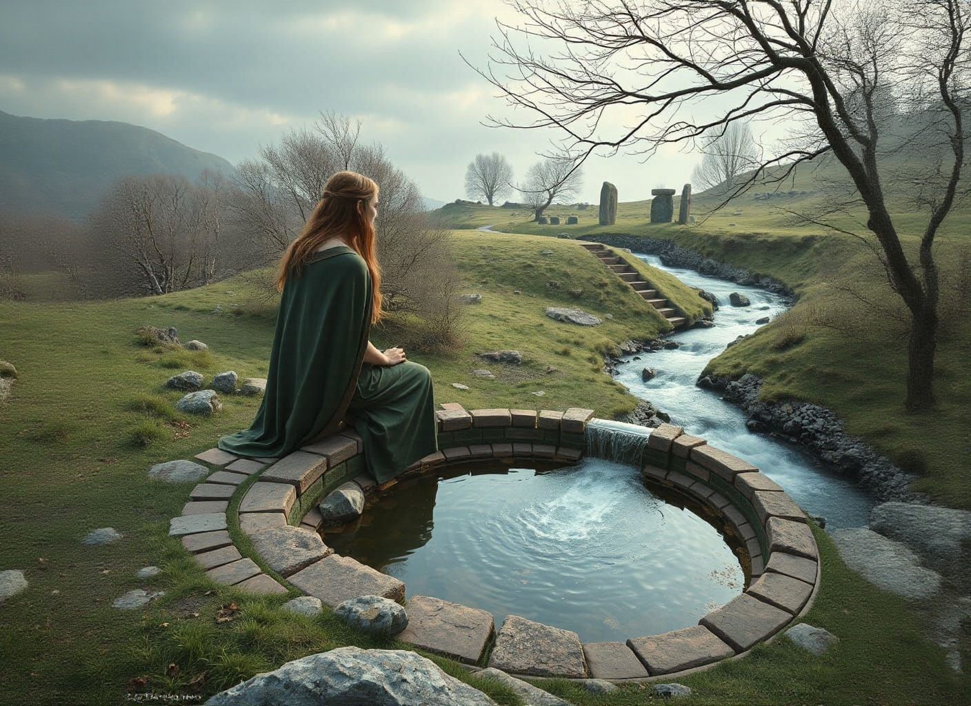 Celtic Traveller Gazing at Mystical Landscape