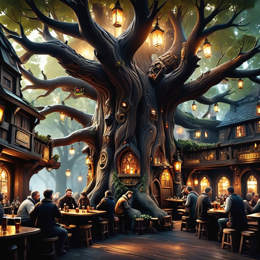 Fantasy Pub Scene Inside Giant Tree