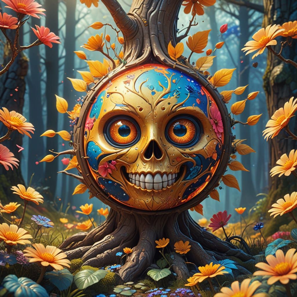 Surreal Pop Art Tree in Vibrant Whimsical Forest