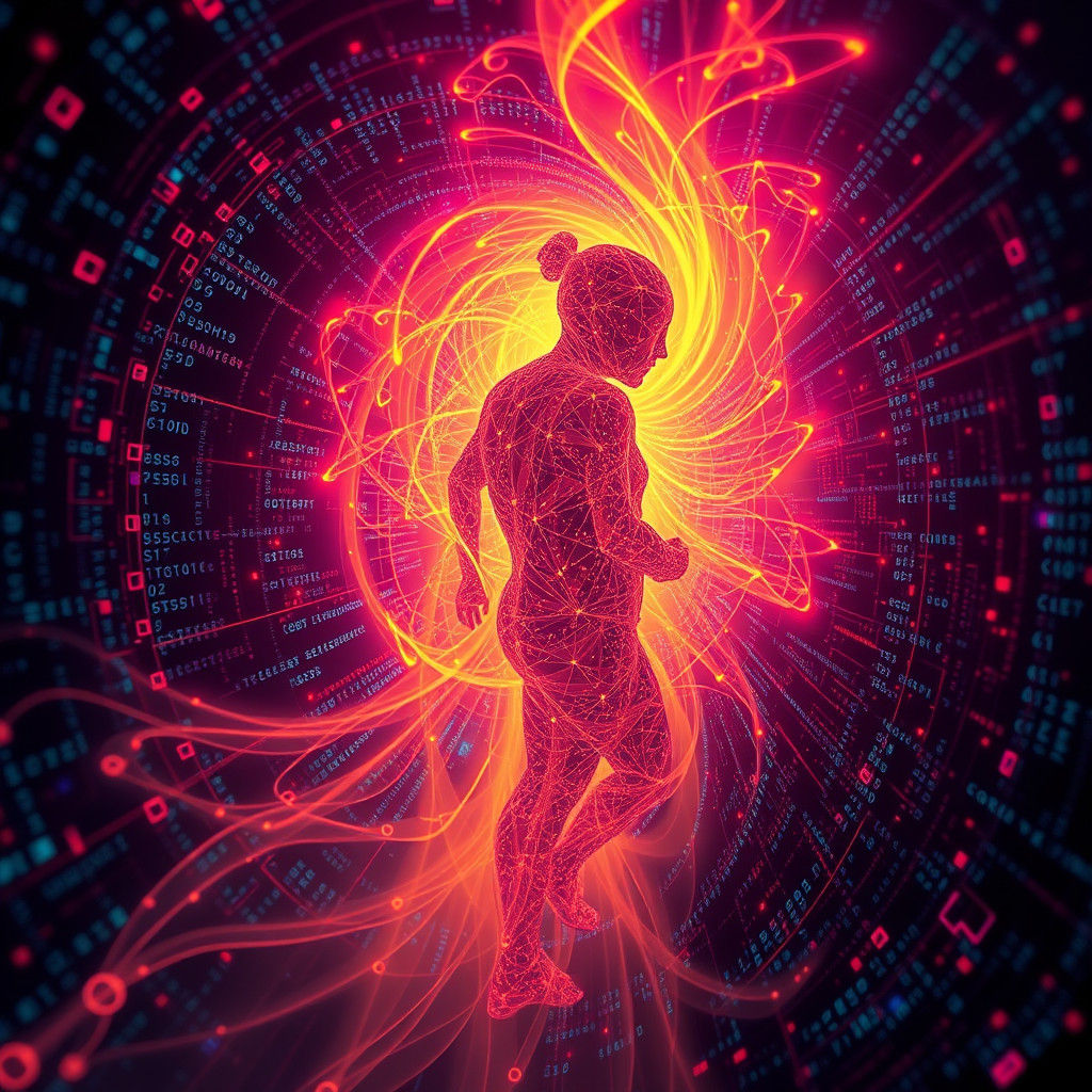 Ethereal Code Being Transforms into Vibrant Fractal Patterns