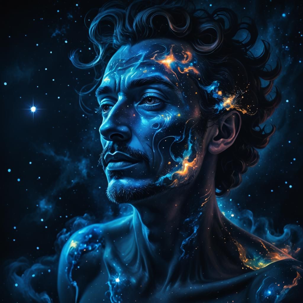 Surreal Astronomical Portrait: Person Transforming into Star