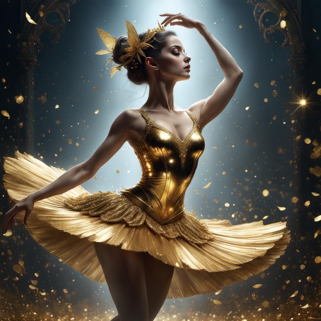 Golden Glitter Ballerina in Dark Fantasycore Style