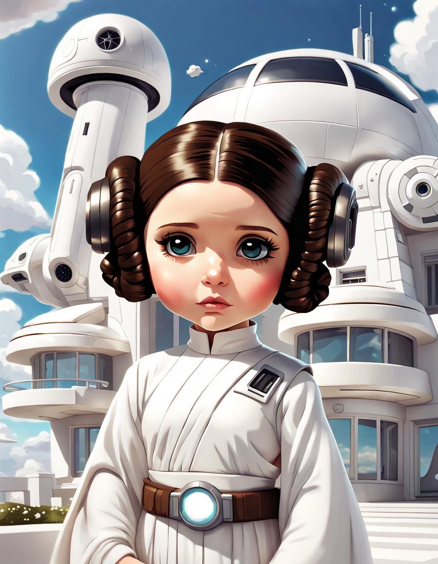Chibi Princess Leia Organa in Futuristic Setting