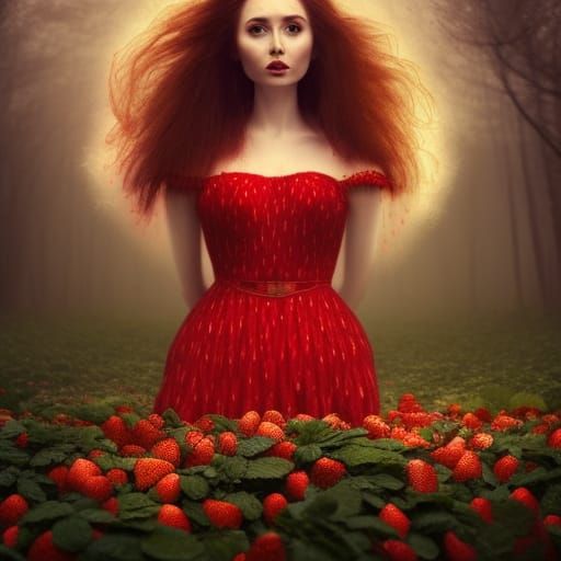 Strawberry Princess Portrait in Ethereal Forest