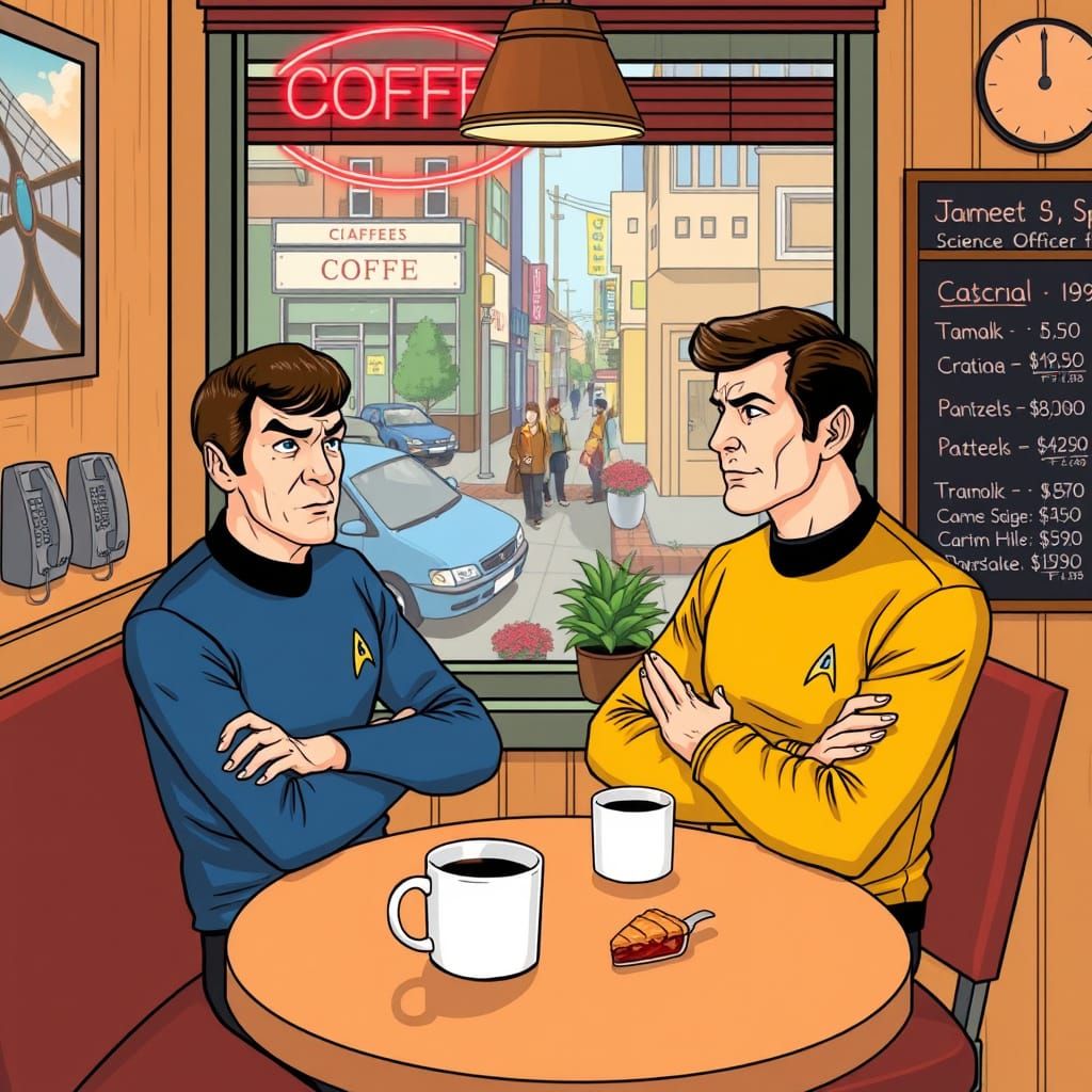 Star Trek's Kirk and Spock in 1990s Cafe