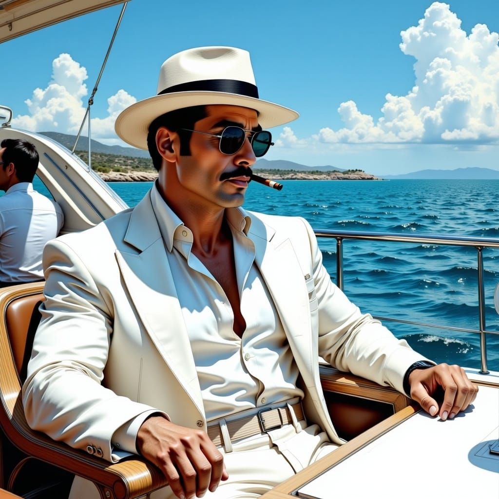 Villain on Yacht in Pop Art Style