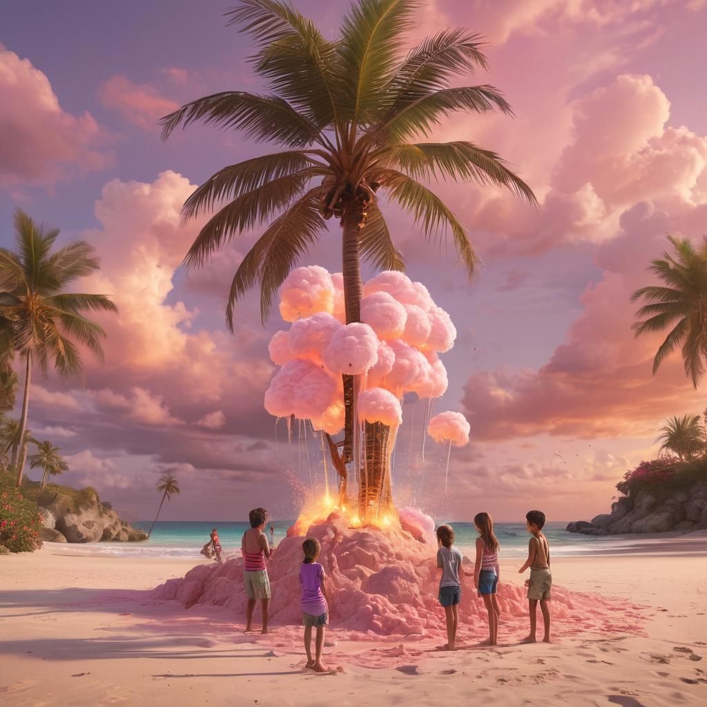 Fantasy Sandcastle Under Whimsical Palm Tree