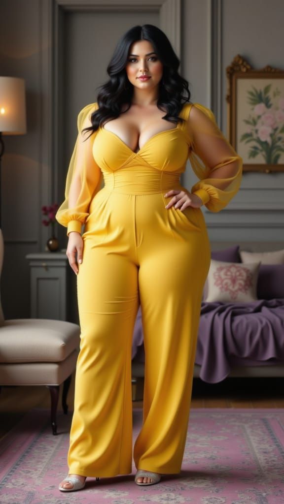 Realistic Jewish Woman in Yellow Pantsuit