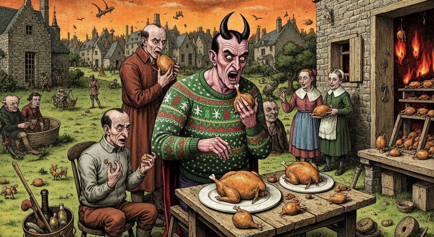 Satan's Hellish Feast in Ligne Claire Style