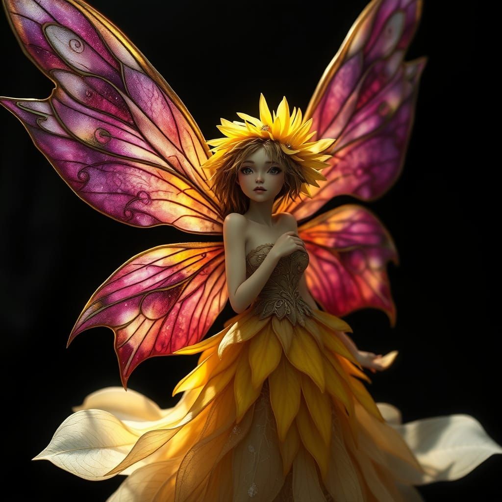 Whimsical Sunflower Fairy in Dark Fantasy Art