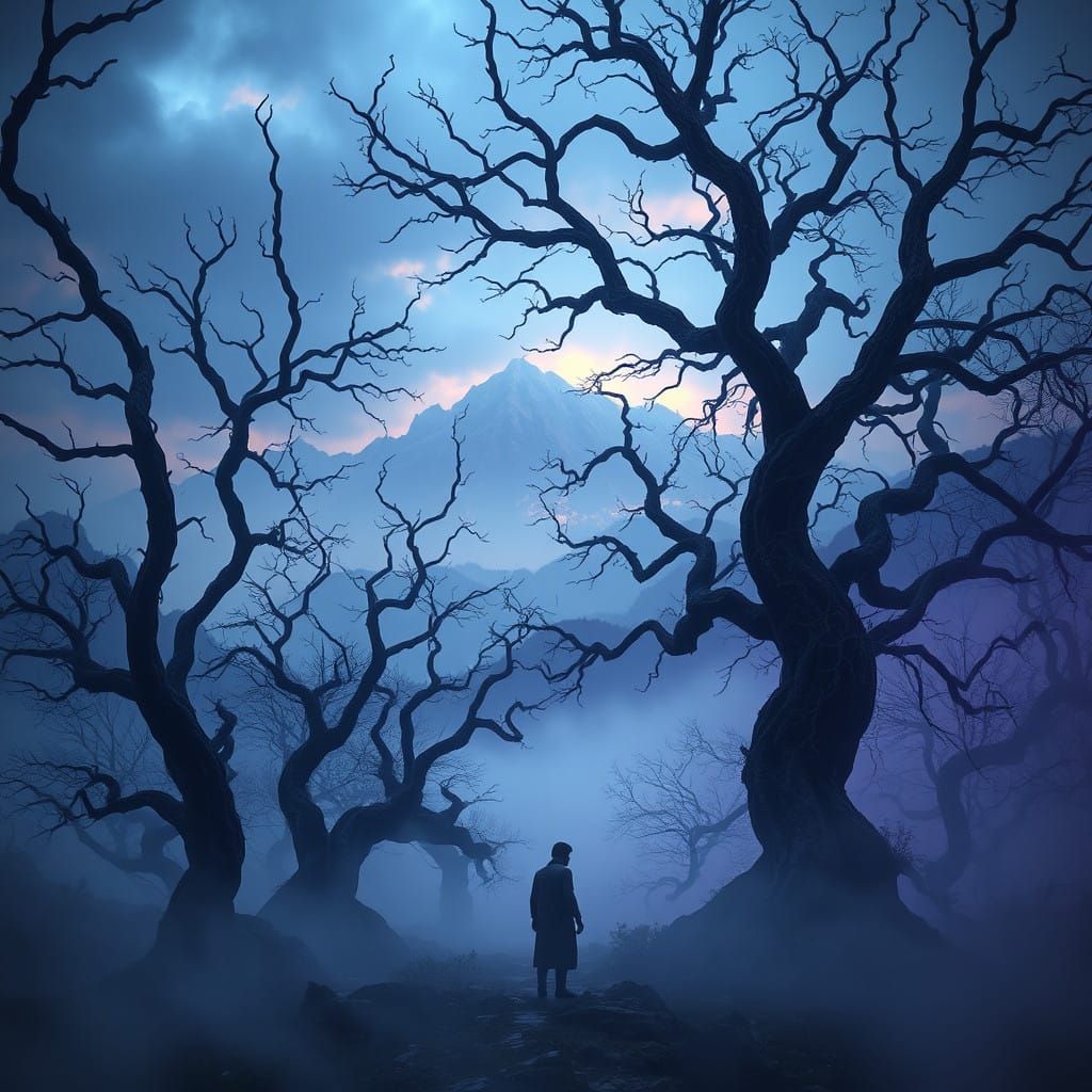 Lost Figure at Forest's Edge, in Vibrant, Dreamlike Fantasy ...