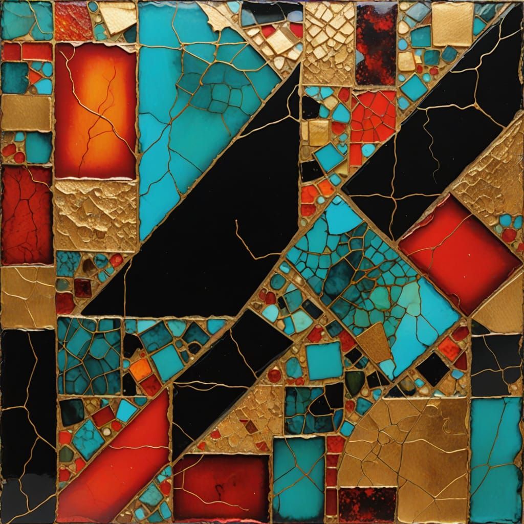 Surreal Encaustic Mosaic in Warm Golden Light