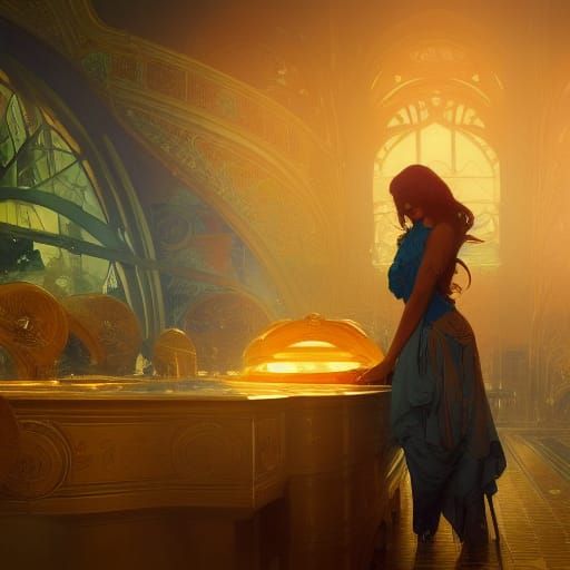 Hyperdetailed Gold Miner Concept Art in Art Nouveau Style