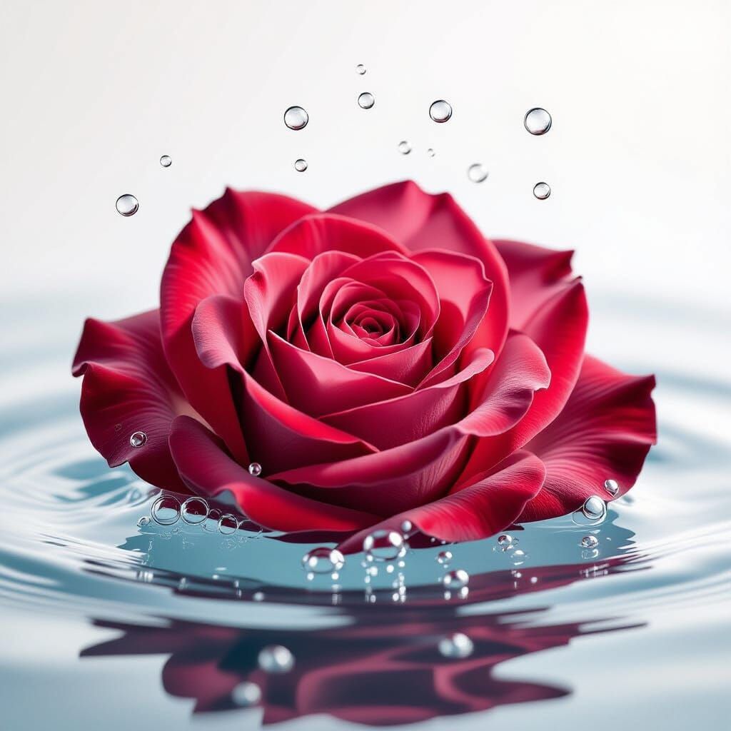 Crimson Rose in Crystal Water: Macro Luxury Photo