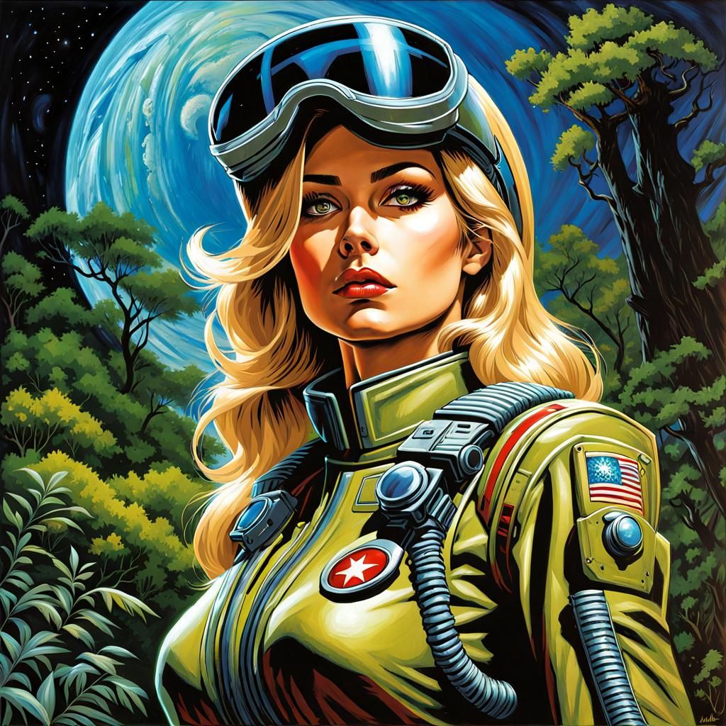 Olive Skinned Woman in Space Uniform, Gothic Art