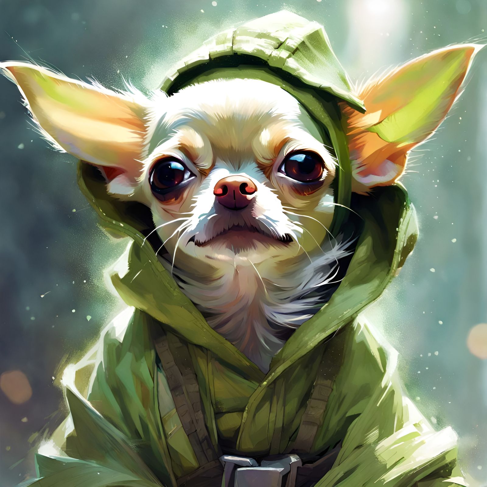 Chihuahua Dressed as Yoda: Detailed Digital Portrait