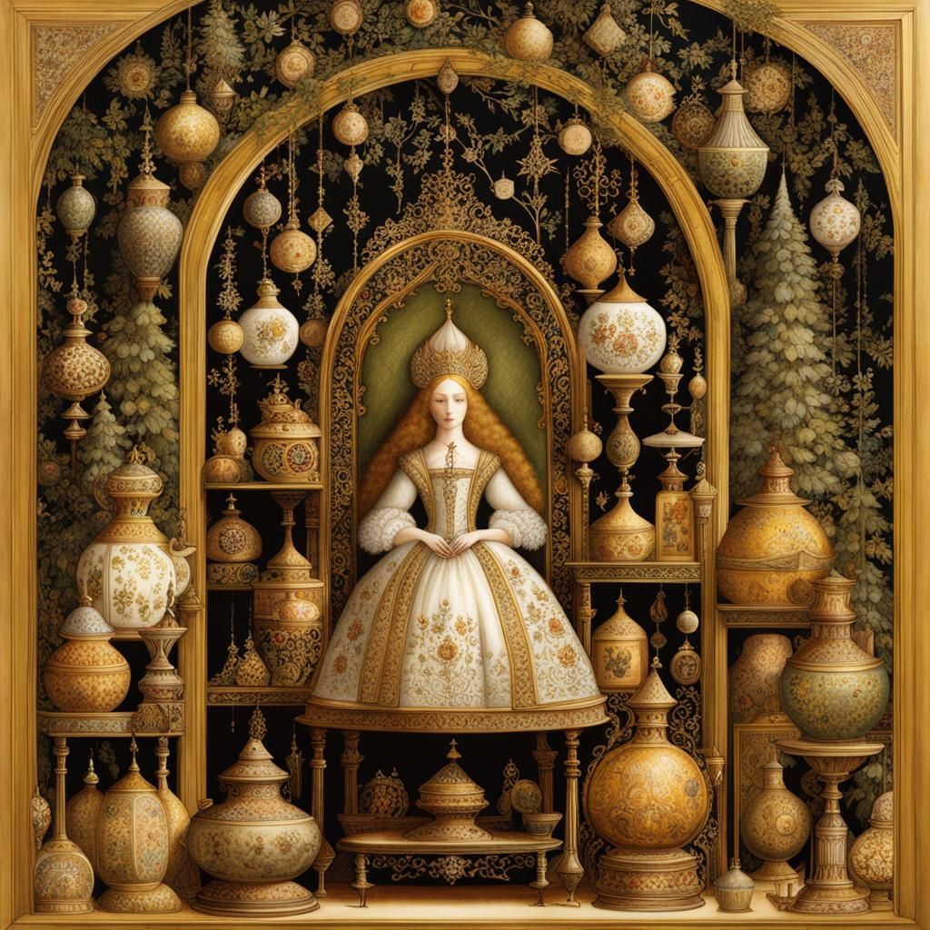 Intricate Snow Queen Illustration in Vintage Style