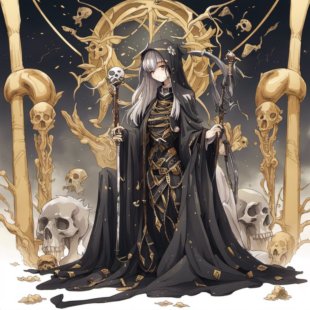 Death Tarot Card Anime Art: Woman with Scythe