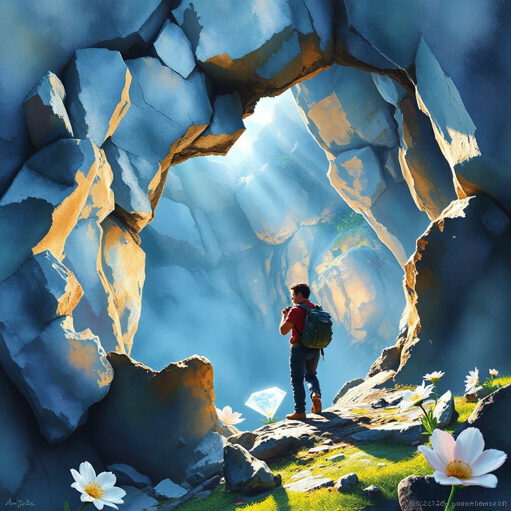 Nathan Drake Discovers Diamond Cave: Gouache Style