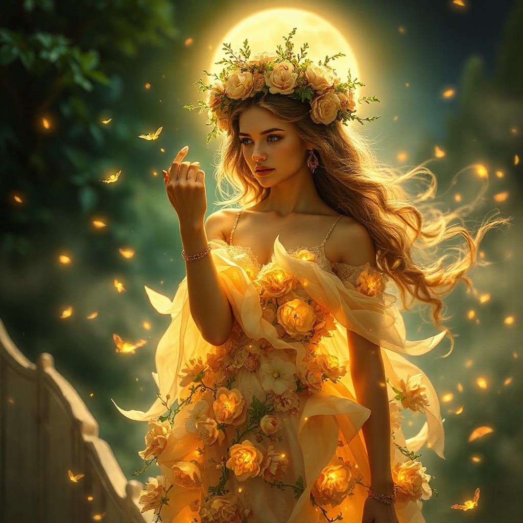 Enchantress of Eternal Bloom in Moonlit Garden