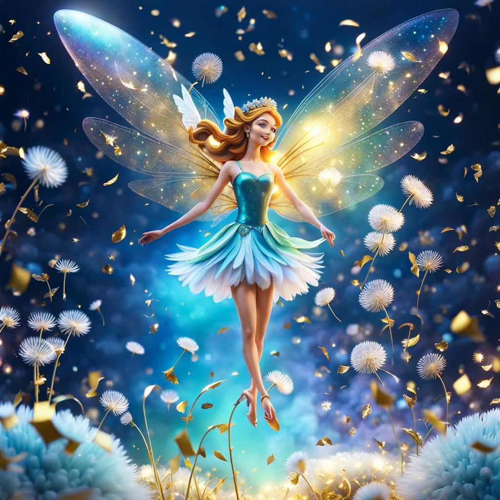 Glittering Fairy Flying in a Pixar Style Scene